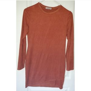 Copper long sleeve, Suede material bodycon dress.